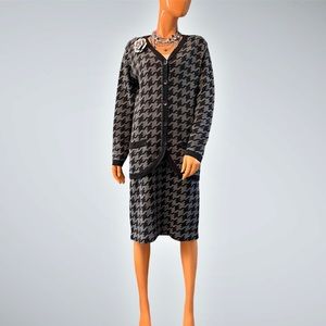 MARCONI Houndstooth 2 Piece Dress Knit Skirt Suit Matching Set
